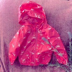 Pink windbreaker jacket with  unicorns stars and hearts, size 18 months